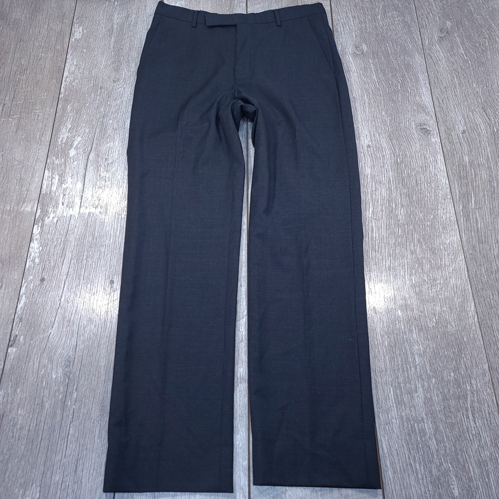 Z Zegna Dress Pants Mens 48R Navy Blue Wool Micro-Check Flat Front Trousers